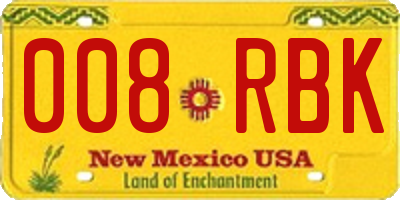 NM license plate 008RBK