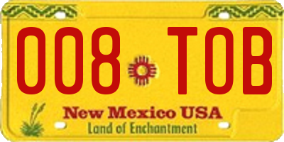 NM license plate 008TOB