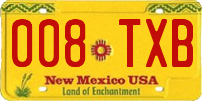 NM license plate 008TXB