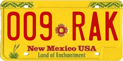 NM license plate 009RAK