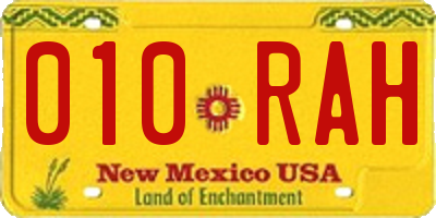 NM license plate 010RAH