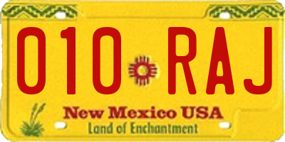 NM license plate 010RAJ