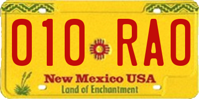 NM license plate 010RAO