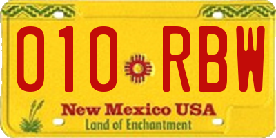 NM license plate 010RBW