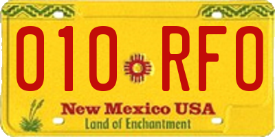 NM license plate 010RFO