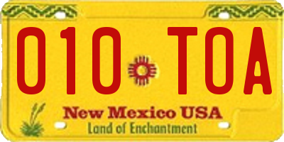 NM license plate 010TOA