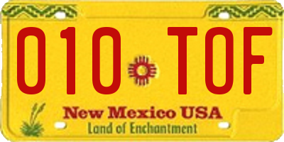 NM license plate 010TOF