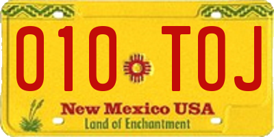 NM license plate 010TOJ