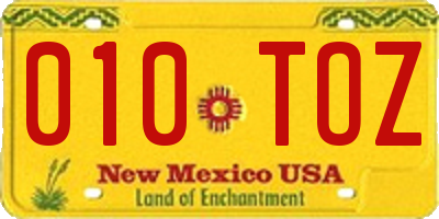 NM license plate 010TOZ
