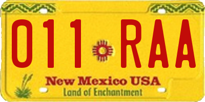 NM license plate 011RAA