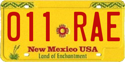 NM license plate 011RAE