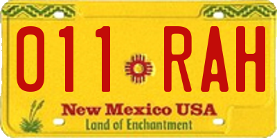 NM license plate 011RAH