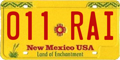 NM license plate 011RAI