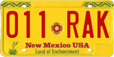 NM license plate 011RAK