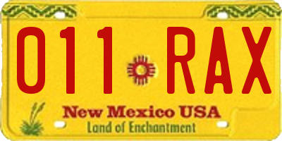 NM license plate 011RAX