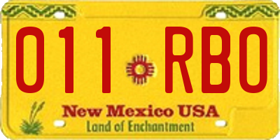 NM license plate 011RBO