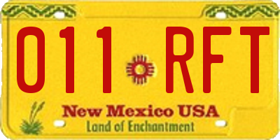 NM license plate 011RFT