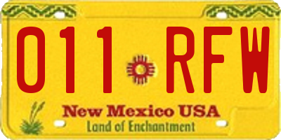 NM license plate 011RFW
