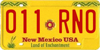 NM license plate 011RNO