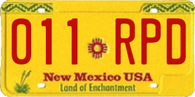 NM license plate 011RPD