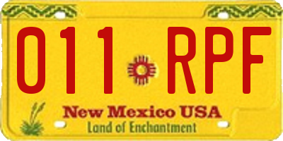 NM license plate 011RPF
