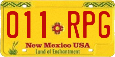 NM license plate 011RPG