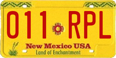 NM license plate 011RPL