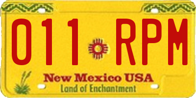 NM license plate 011RPM
