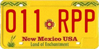 NM license plate 011RPP
