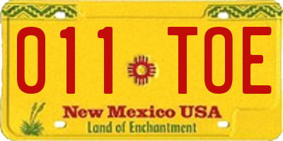 NM license plate 011TOE