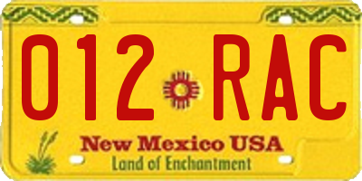 NM license plate 012RAC