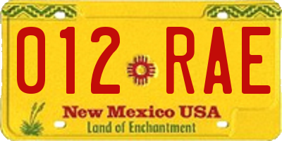 NM license plate 012RAE