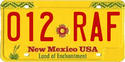 NM license plate 012RAF