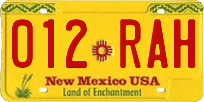 NM license plate 012RAH