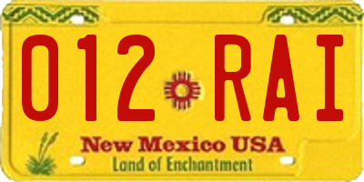 NM license plate 012RAI