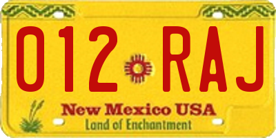 NM license plate 012RAJ