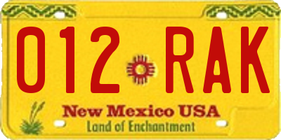 NM license plate 012RAK