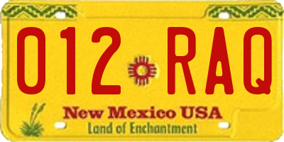 NM license plate 012RAQ