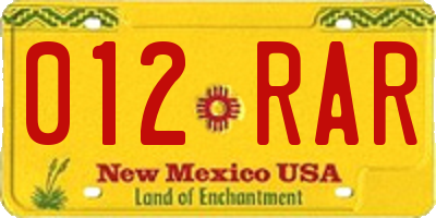 NM license plate 012RAR