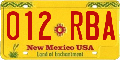 NM license plate 012RBA