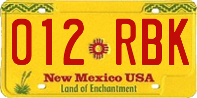 NM license plate 012RBK
