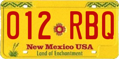 NM license plate 012RBQ