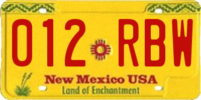 NM license plate 012RBW