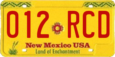 NM license plate 012RCD