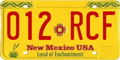 NM license plate 012RCF