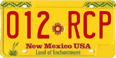 NM license plate 012RCP