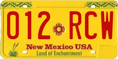 NM license plate 012RCW