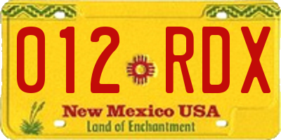 NM license plate 012RDX