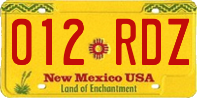 NM license plate 012RDZ