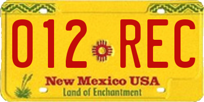 NM license plate 012REC